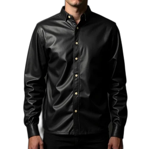 jacket, staff, 3d render, photorealistic, dark, black, leather, button transparent PNG cut-out