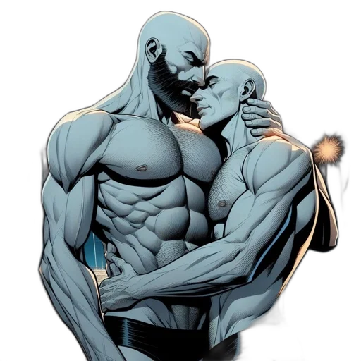 robot, comic book art, concept art, fantasy art, blue, two, bald, muscular transparent PNG cut-out