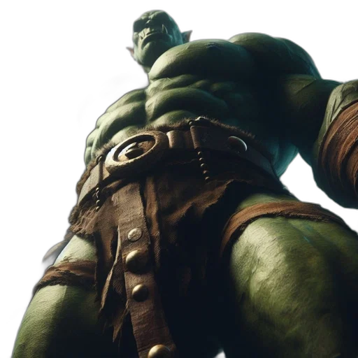 3d render, concept art, green, imposing, green-skinned, creature, stands, amidst transparent PNG cut-out