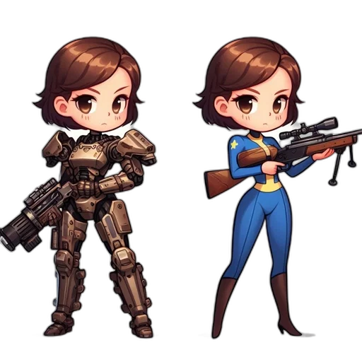 weapon, pixel art, concept art, comic book art, cartoon, two, female, characters transparent PNG cut-out