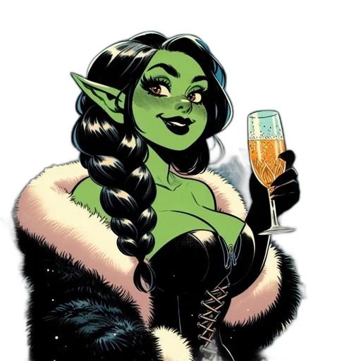 comic book art, concept art, fantasy art, cartoon, green, elven, woman, black transparent PNG cut-out