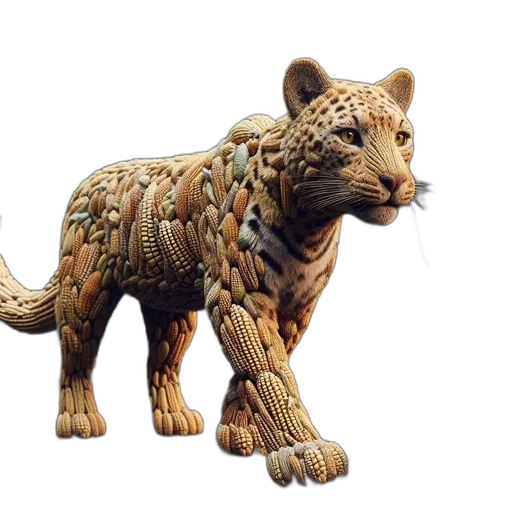 animal, 3d render, concept art, photorealistic, fantasy art, corn-leopard, creature, gazes transparent PNG cut-out