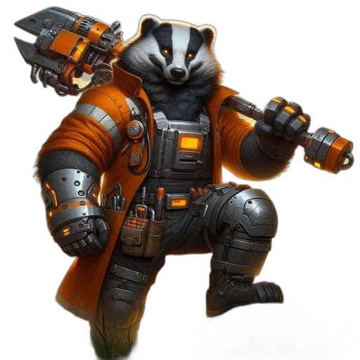 animal, jacket, concept art, cyberpunk, 3d render, fantasy art, anthropomorphic, badger transparent PNG cut-out