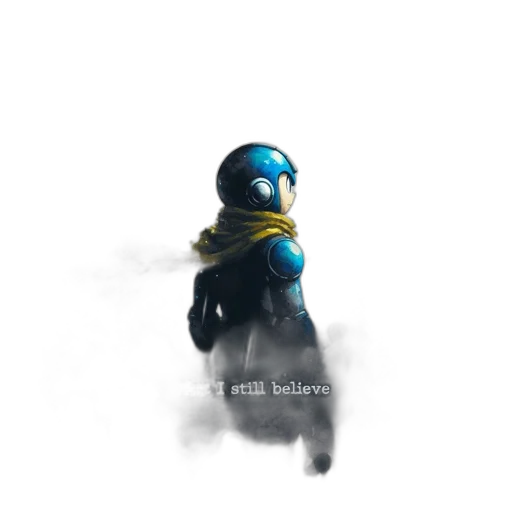 robot, mask, jacket, weapon, concept art, pixel art, 3d render, fantasy art transparent PNG cut-out