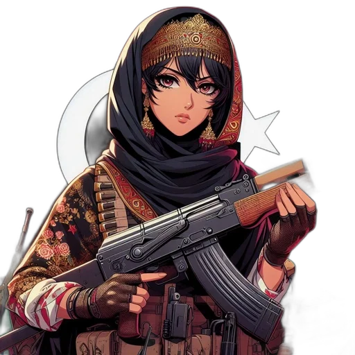 weapon, face, jacket, anime, comic book art, concept art, pixel art, red transparent PNG cut-out