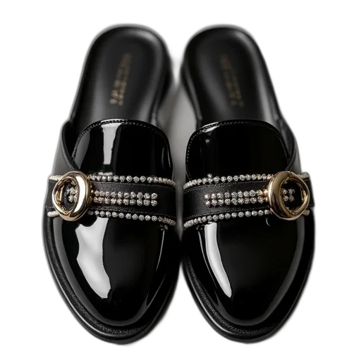 shoes, black, slippers, rhine, band, metallic, buckle transparent PNG cut-out