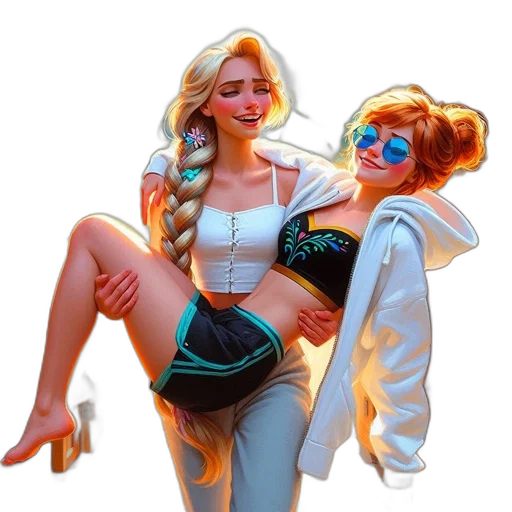 concept art, fantasy art, pixel art, comic book art, underwater, two, animated, females transparent PNG cut-out