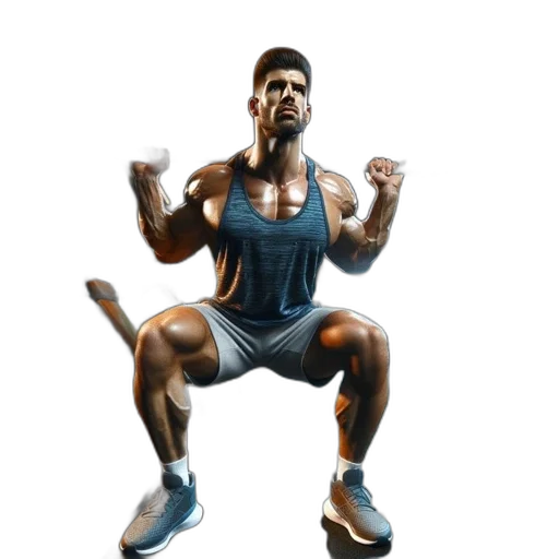 3d render, photorealistic, concept art, pixel art, athletic, man, performs, squat transparent PNG cut-out