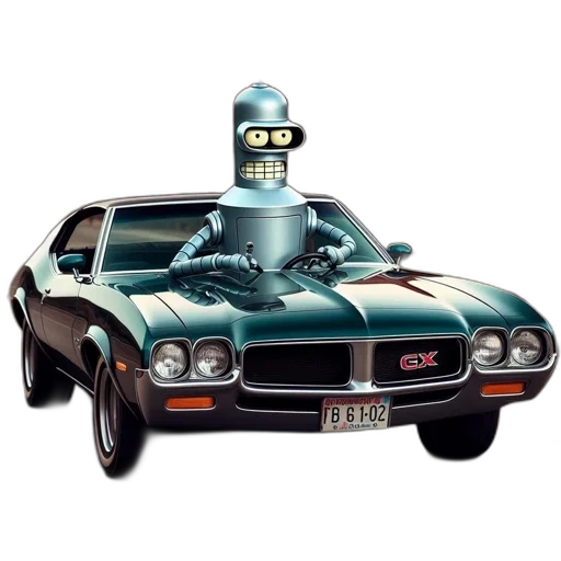 robot, car, concept art, 3d render, photorealistic, vaporwave, vintage, bender transparent PNG cut-out