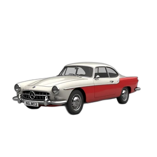 car, 3d render, photorealistic, vintage, red, stripe, side, license transparent PNG cut-out