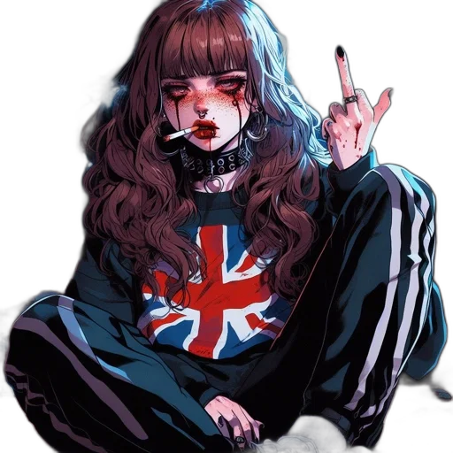 jacket, hair, anime, vaporwave, cartoon, cyberpunk, dark, monochrome transparent PNG cut-out