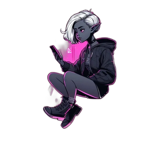 jacket, staff, robot, creature, cyberpunk, vaporwave, concept art, pixel art transparent PNG cut-out
