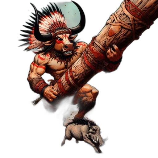 staff, weapon, concept art, fantasy art, comic book art, mythic, beast, bull transparent PNG cut-out