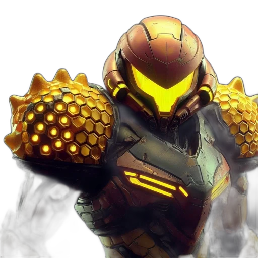 robot, weapon, concept art, pixel art, fantasy art, 3d render, golden, imposing transparent PNG cut-out