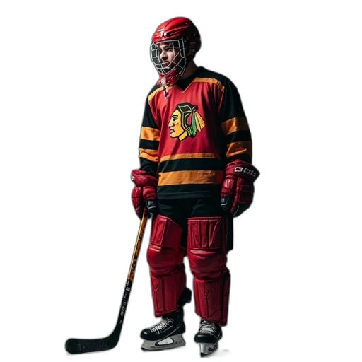 jacket, robot, concept art, man, hockey, gear, standing, next transparent PNG cut-out