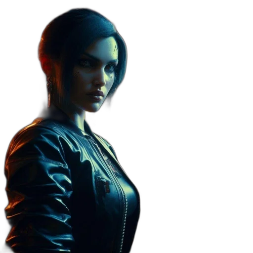 jacket, face, weapon, concept art, cyberpunk, 3d render, pixel art, world transparent PNG cut-out