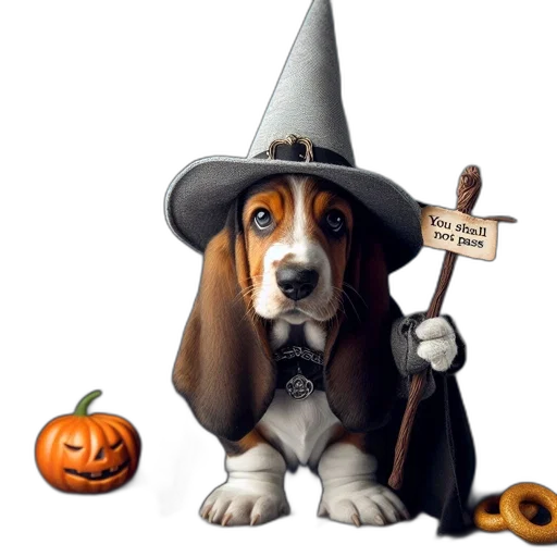 staff, animal, photorealistic, fantasy art, concept art, costumed, pet, halloween-attired transparent PNG cut-out