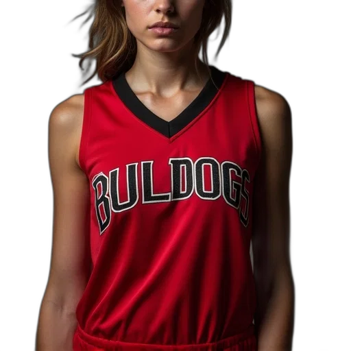 photorealistic, woman, wearing, red, black, jersey, georgia, bulldogs transparent PNG cut-out