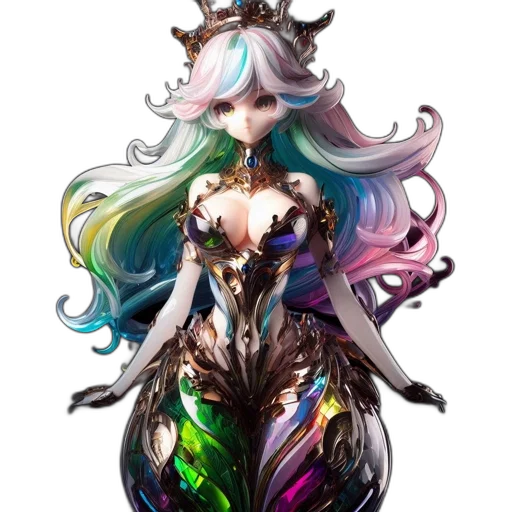 dress, crown, jewelry, concept art, fantasy art, pixel art, anime, dark transparent PNG cut-out