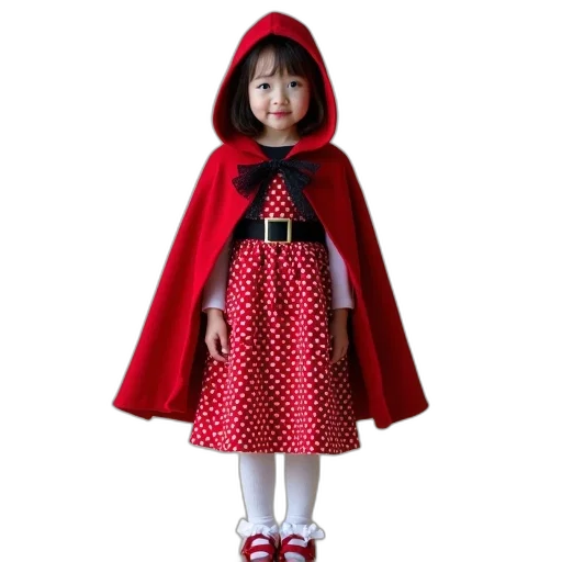dress, 3d render, red, young, girl, wearing, white, polka transparent PNG cut-out
