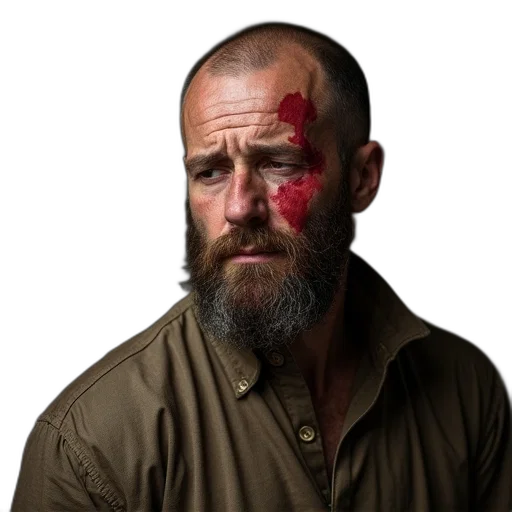 face, jacket, photorealistic, portrait, person, man, who, suffering transparent PNG cut-out