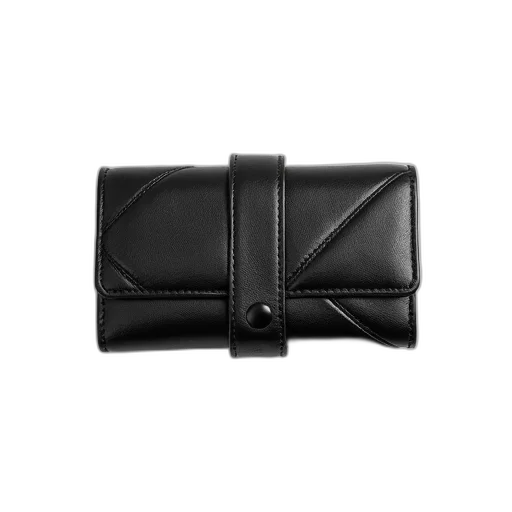 monochrome, black, leather, wallet, quilted, pattern, snap, closure transparent PNG cut-out