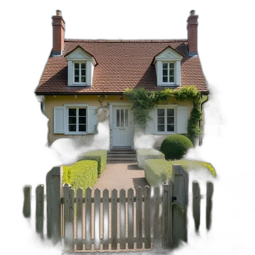 building, 3d render, photorealistic, concept art, very, nice, cottage, picketd transparent PNG cut-out