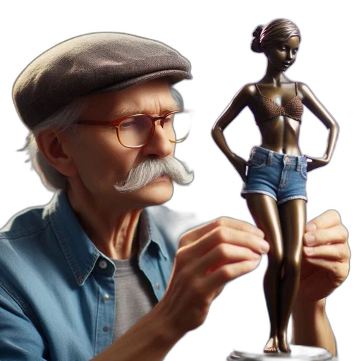 concept art, 3d render, photorealistic, oil painting, elderly, man, studies, bronze transparent PNG cut-out