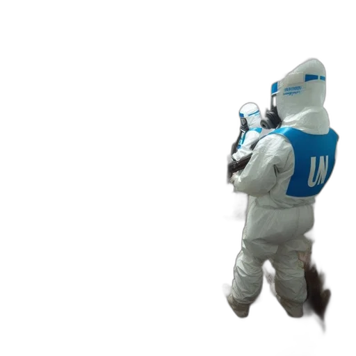 robot, staff, jacket, mask, 3d render, concept art, outer space, inside transparent PNG cut-out