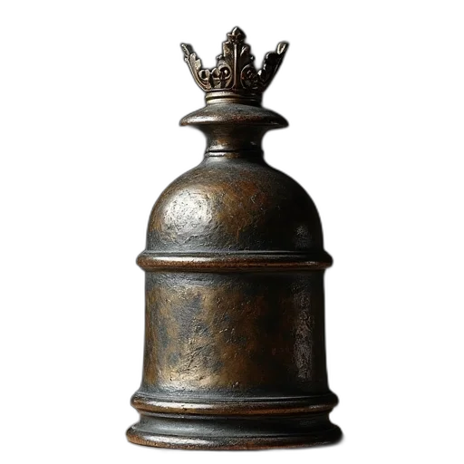 crown, furniture, bottle, hat, 3d render, photorealistic, old, metal transparent PNG cut-out