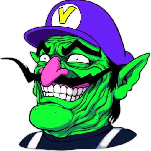face, mask, concept art, cartoon, pixel art, vaporwave, caricature, waluigi transparent PNG cut-out