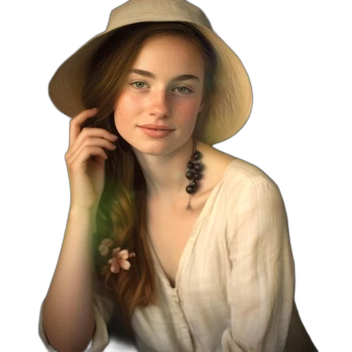 hat, dress, jewelry, face, photorealistic, oil painting, fantasy art, pixel art transparent PNG cut-out