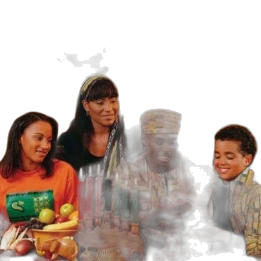 photorealistic, oil painting, 3d render, fog, snow, family, celebrates, kwanzaa transparent PNG cut-out
