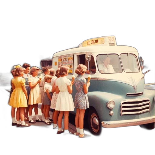 dress, car, concept art, photorealistic, vintage, ice, cream, truck transparent PNG cut-out