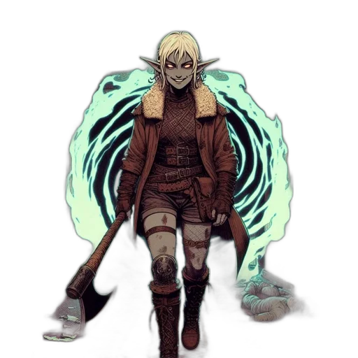 staff, jacket, creature, mask, concept art, fantasy art, pixel art, comic book art transparent PNG cut-out