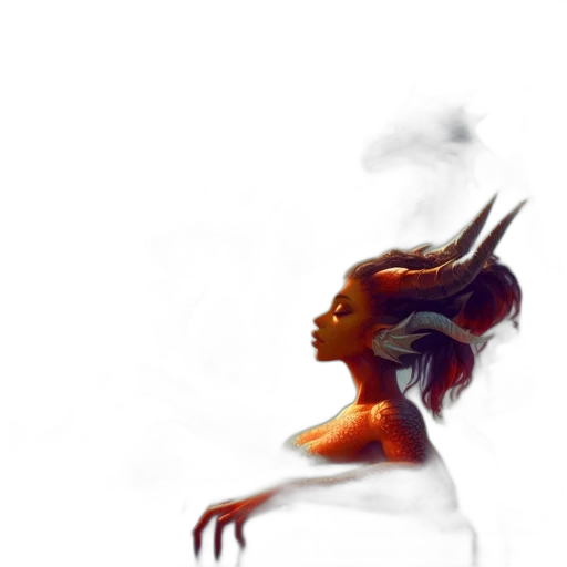 dragon, hair, creature, mask, concept art, fantasy art, photorealistic, 3d render transparent PNG cut-out