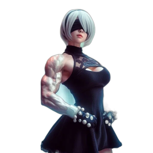 dress, robot, weapon, staff, concept art, 3d render, comic book art, pixel art transparent PNG cut-out