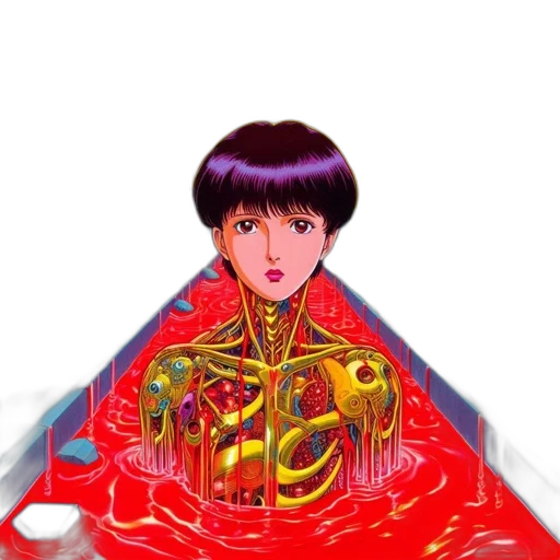 robot, jewelry, dress, face, vaporwave, cyberpunk, anime, concept art transparent PNG cut-out