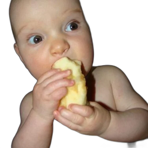 food, face, photorealistic, baby, eating, apple, dark, room transparent PNG cut-out