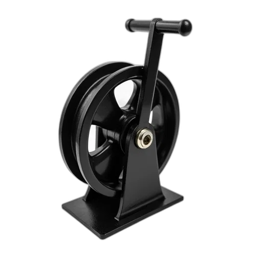 furniture, staff, weapon, jewelry, 3d render, black, metal, pulley transparent PNG cut-out