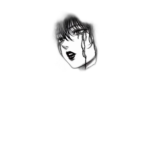 face, mask, creature, hair, pencil sketch, cartoon, comic book art, anime transparent PNG cut-out