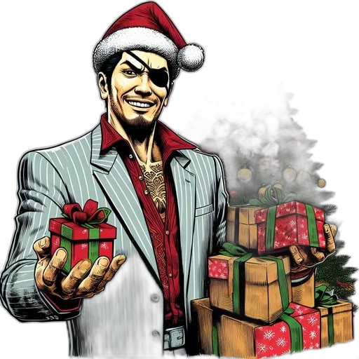 comic book art, man, wearing, santa, hat, scarf, one-eye, patch transparent PNG cut-out