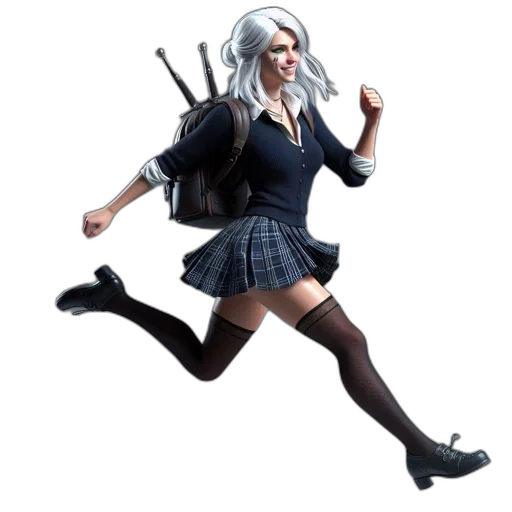 concept art, 3d render, anime, comic book art, monochrome, 3d-rendered, female, character transparent PNG cut-out