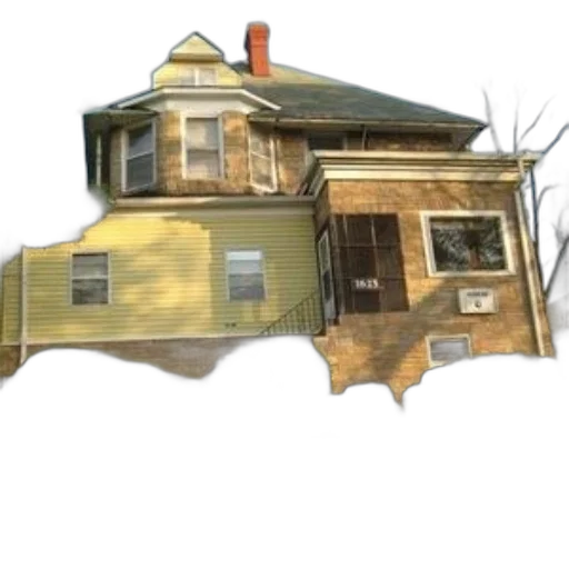 building, 3d render, photorealistic, concept art, two-story, house, yellow, exterior transparent PNG cut-out