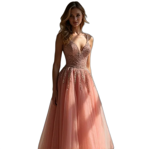 dress, 3d render, pastel, golden, line, scoop, neck, appliques transparent PNG cut-out
