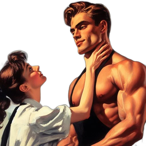 comic book art, concept art, photorealistic, couple, comprising, robust, man, graceful transparent PNG cut-out
