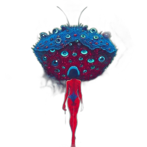 creature, umbrella, hair, mask, concept art, pixel art, watercolor, fantasy art transparent PNG cut-out