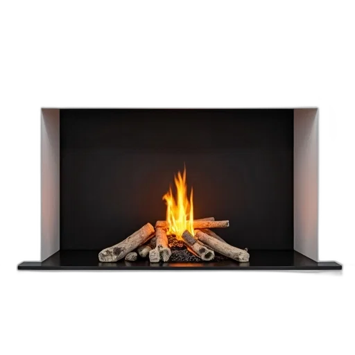 furniture, fire, sleek, modern, black, fireplace, glowing, inside transparent PNG cut-out