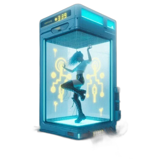 robot, weapon, creature, concept art, cyberpunk, pixel art, 3d render, neon lights transparent PNG cut-out