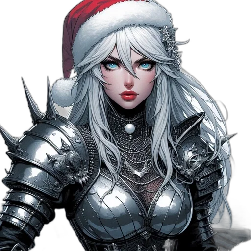comic book art, fantasy art, concept art, pixel art, armored, woman, silver, black transparent PNG cut-out